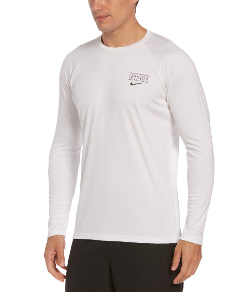 Nike Swim Men's Block Logo Long-Sleeve Hydroguard Swim Shirt White