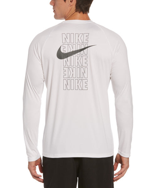 Nike Swim Men's Block Logo Long-Sleeve Hydroguard Swim Shirt White