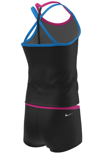 Nike Swim Girls' Essential T-Crossback Tankini Set Black