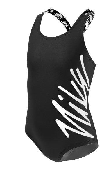 Nike Swim Girls' Script Logo Crossback One Piece Black