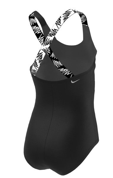 Nike Swim Girls' Script Logo Crossback One Piece Black