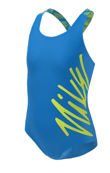 Nike Swim Girls' Script Logo Crossback One Piece Photo Blue