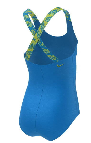 Nike Swim Girls' Script Logo Crossback One Piece Photo Blue