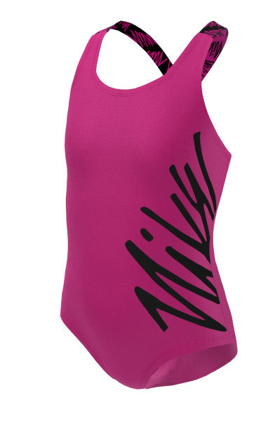 Nike Swim Girls' Script Logo Crossback One Piece Pink Prime