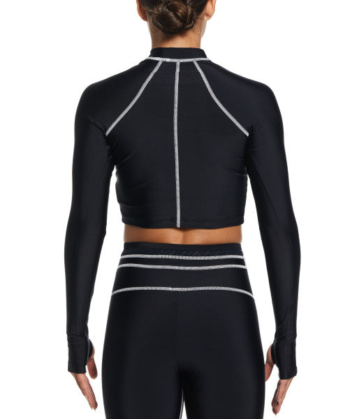 Nike Swim Women's Fusion Long-Sleeve Crop Hydroguard Black