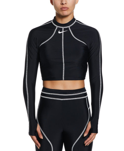 Nike Swim Women's Fusion Long-Sleeve Crop Hydroguard Black