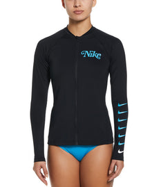  Nike Swim Women's Essential Logo Long Sleeve Zip Cover Up Black