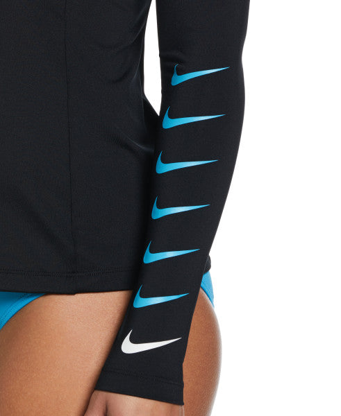 Nike Swim Women's Essential Logo Long Sleeve Zip Cover Up Black