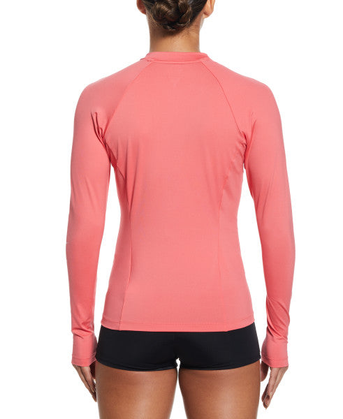 Nike Swim Women's Essential Logo Long-Sleeve Zip Cover Up Sea Coral