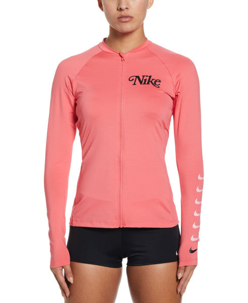 Nike Swim Women's Essential Logo Long-Sleeve Zip Cover Up Sea Coral