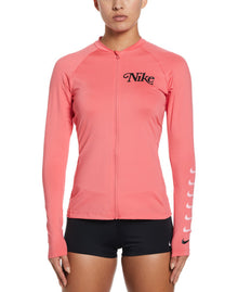  Nike Swim Women's Essential Logo Long Sleeve Zip Cover Up Sea Coral