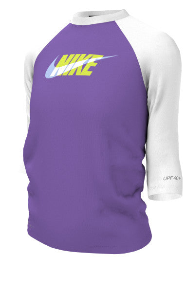 Nike Swim Girls' Logo Short-Sleeve Hydroguard Swim Shirt Action Grape