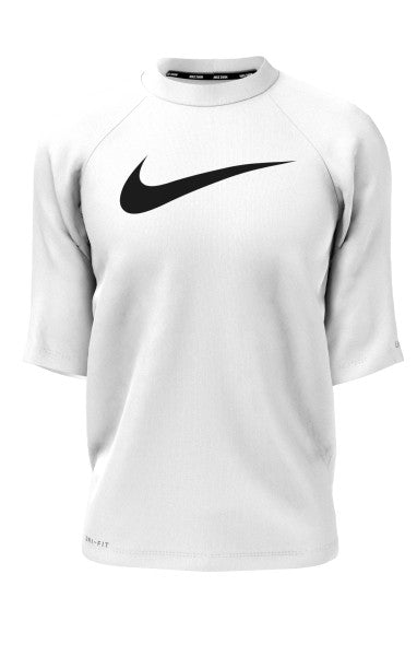 Nike Swim Boys' Solid Short-Sleeve Hydroguard Swim Shirt White