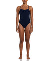 Nike Swim Women's Poly Solid Lace Up Tie Back One Piece Midnight Navy