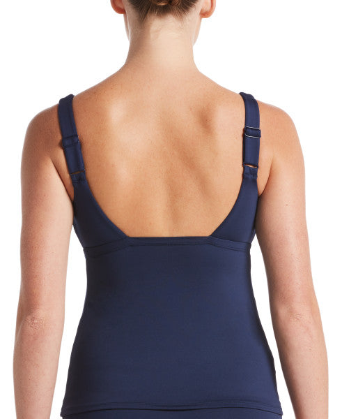 Nike Swim Women's Essential Scoop Neck Tankini Top Midnight Navy