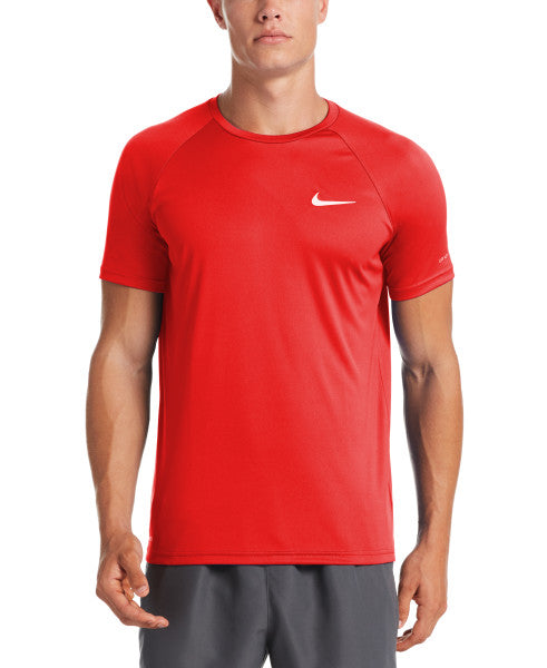 Nike Swim Men's Solid Short-Sleeve Hydroguard Swim Shirt University Red