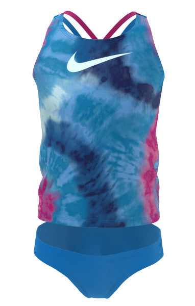 Nike Swim Girls' Tie Dye Spiderback Tankini Set Photo Blue