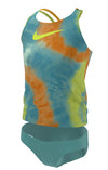 Nike Swim Girls' Tie Dye Spiderback Tankini Set Washed Teal