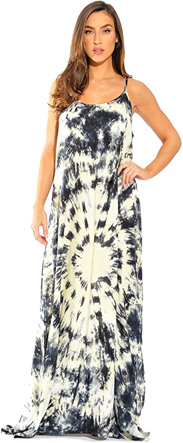 Riviera Sun Plus Size Tie Dye Strap Maxi Dress Black and Cream