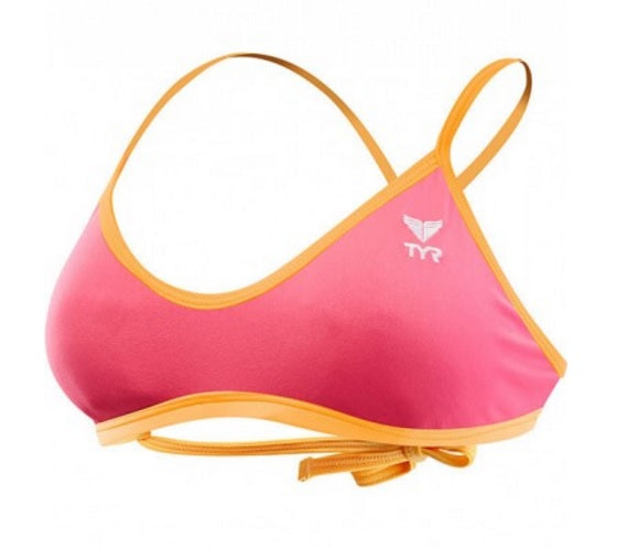 TYR Women's Durafast One Crosscut Fit Tieback Top Pink and Orange