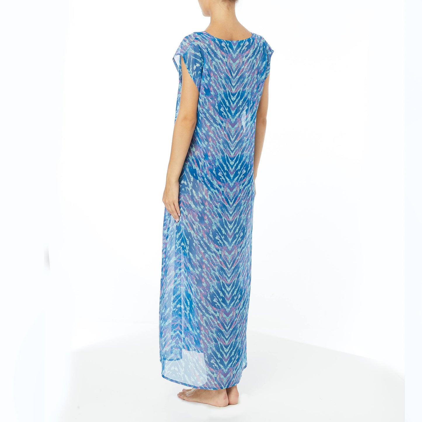 Carmen Marc Valvo Reflections Surf Blue Maxi Caftan Camo Cover Up - eSunWear.com