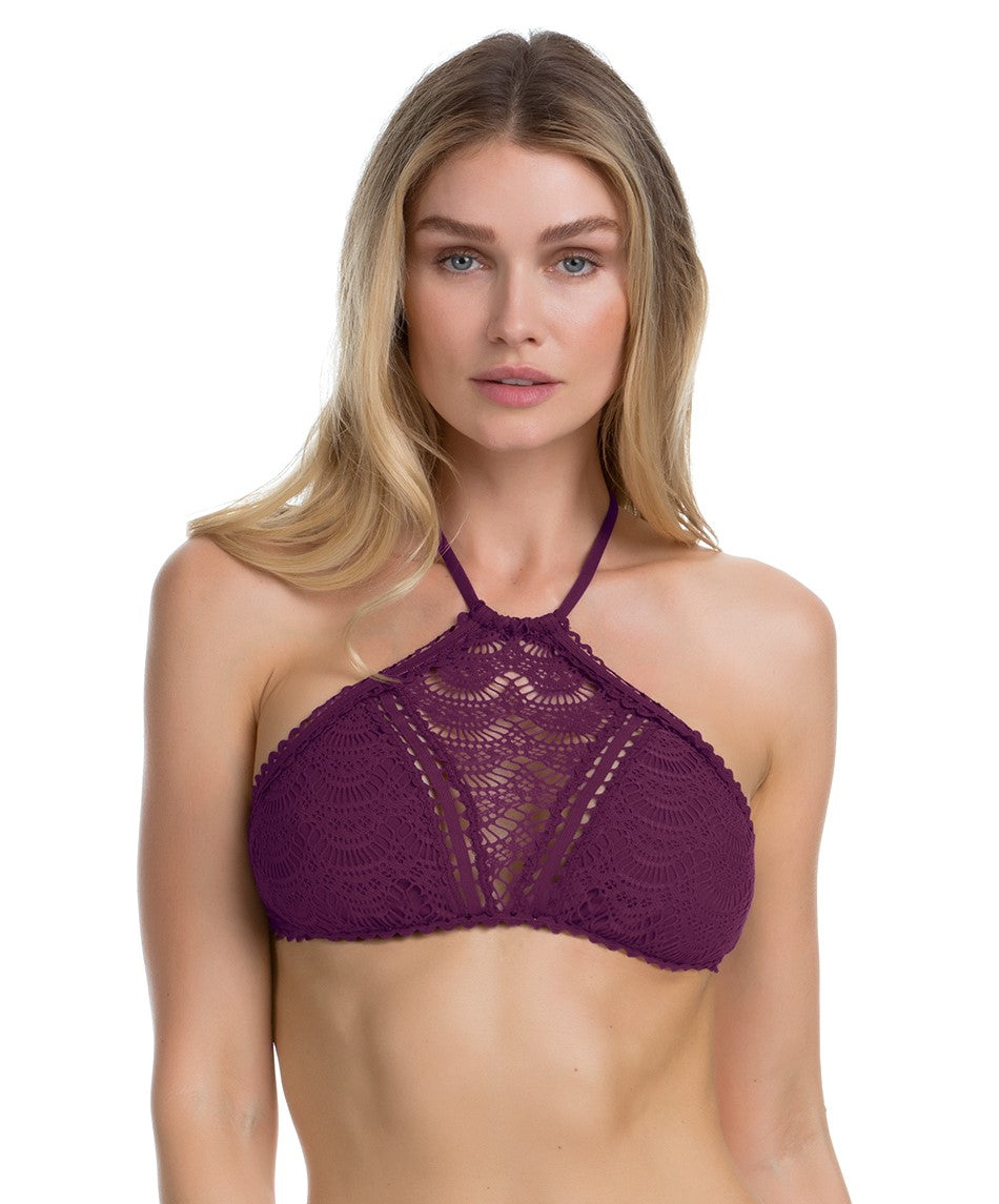 Becca By Rebecca Virtue Color Play Raisin Hi Neck Bikini Top - eSunWear.com