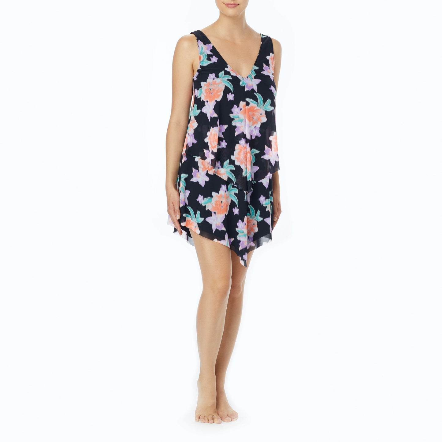 Beach House Bungalow Bay Flower Tori Ruffled Dress Cover Up Black - eSunWear.com