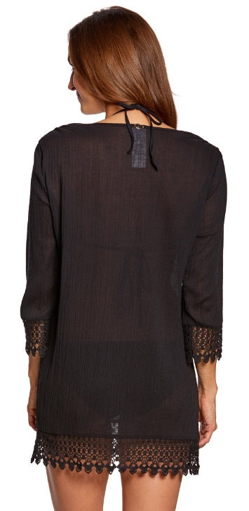 Jantzen Crochet Trim Tunic Cover Up Black