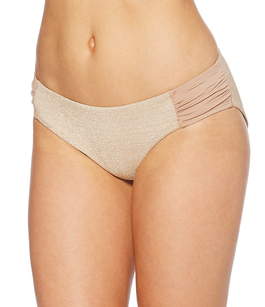 Jantzen Taupe Gold Shirred Tab Hipster Bikini Bottom