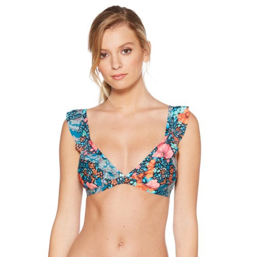 Laundry by Shelli Segal Deep Teal Floral Paisley Ruffle Bikini Top