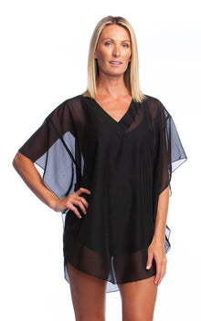  Maxine Of Hollywood Solid Chiffon Caftan Cover Up Black