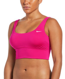 Nike Swim Women's Essential Scoop Neck Midkini Top Pink Prime