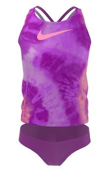  Nike Swim Girls' Tie Dye Spiderback Tankini Set Laser Purple