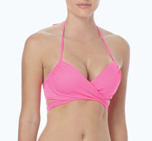  Coco Rave Solids Malibu Pink Simone Halter Wrap Underwire D/DD Cup Bikini Top - eSunWear.com