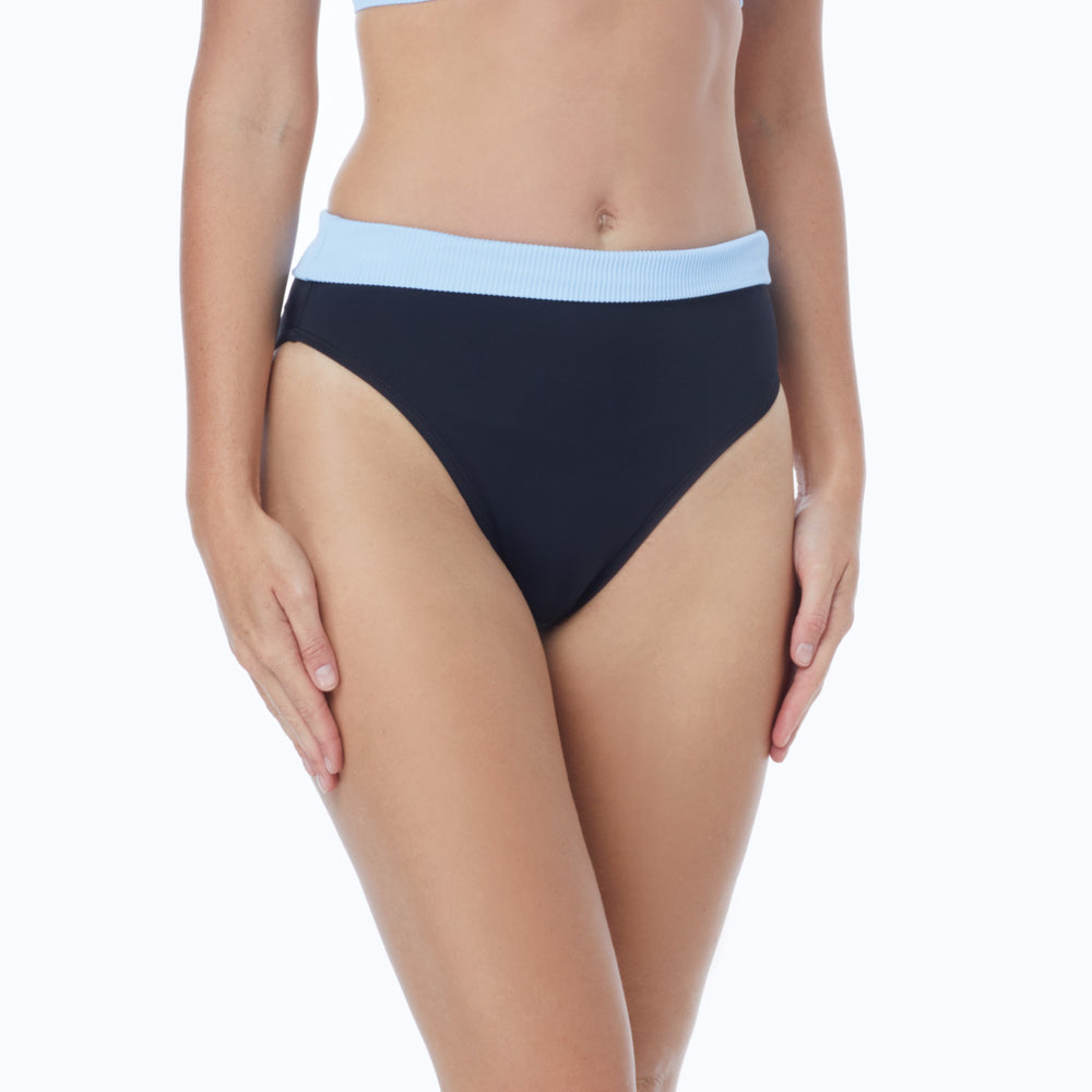 Coco Rave Swim Good Vibrations Jet Black/Blue Jane High Waist Bikini Bottom - eSunWear.com