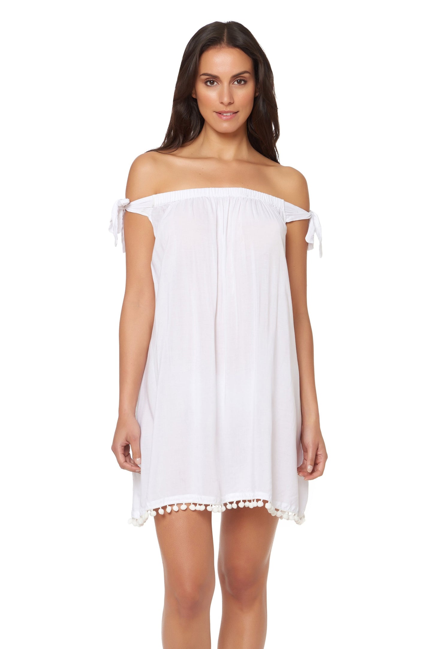 Bleu Rod Beattie Gypset Off the Shoulders Tunic Dresss Cover Up White - eSunWear.com