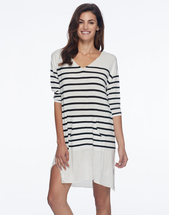 Skye Zahra Cotton Striped Hooded Cover Up